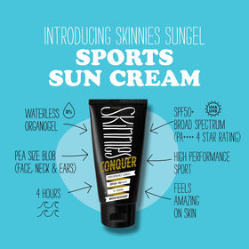 Skinnies being applied to face demonstrating long-lasting, sweat-resistant benefit