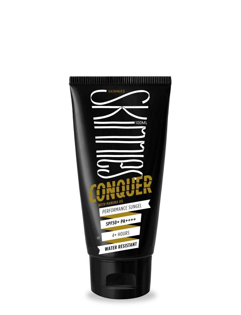 Skinnies front packaging showing SPF50+ and compact travel benefit