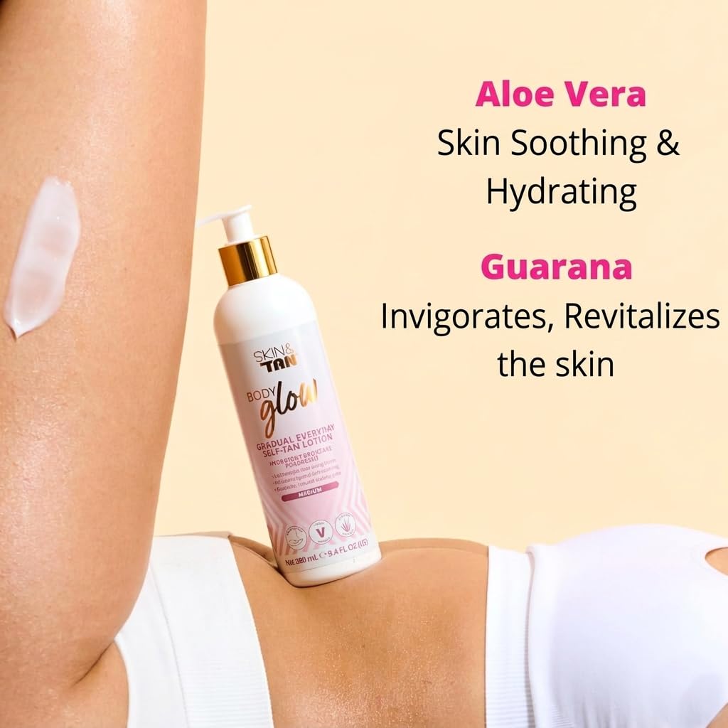 Skinny Tan label close-up highlighting ingredients and vegan claim