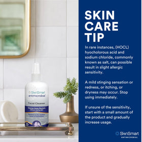 SkinSmart bottle on bathroom vanity in lifestyle setting for daily routine