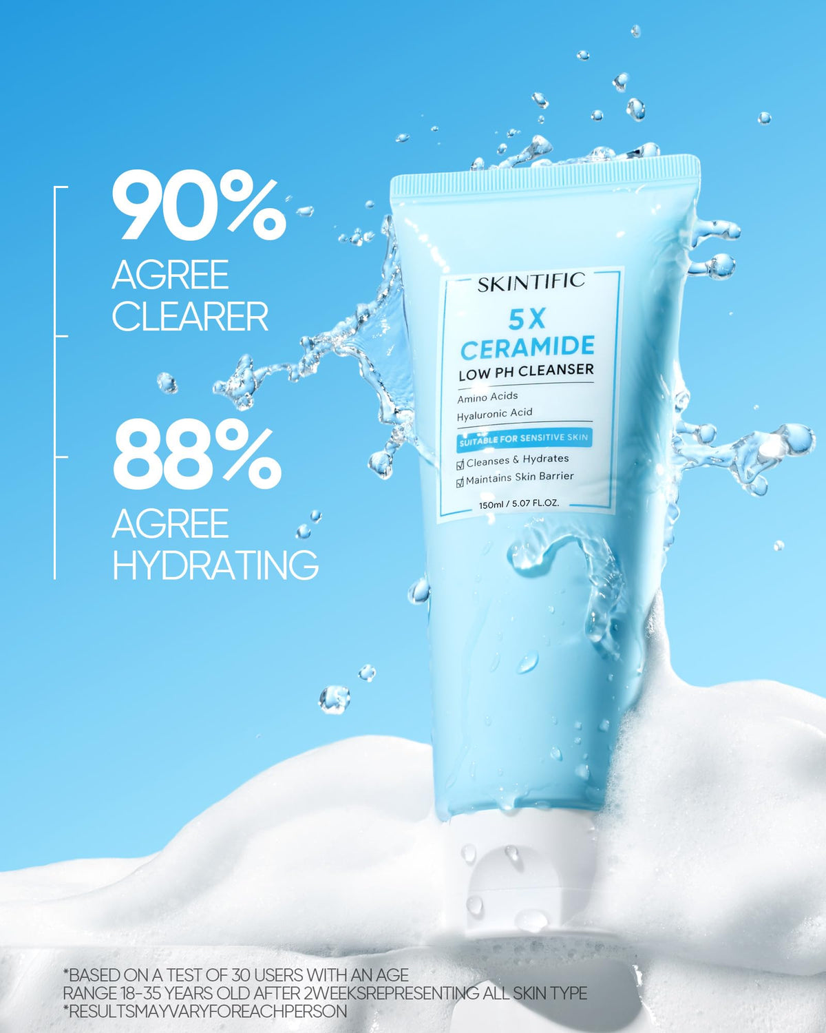 SKINTIFIC label detail showing ingredient list and dermatologist-tested promise