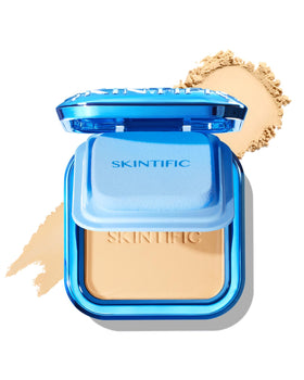 SKINTIFIC compact front view showing full coverage and portable matte finish