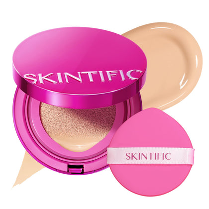 SKINTIFIC cushion compact front view showing sleek case and shade label for easy selection