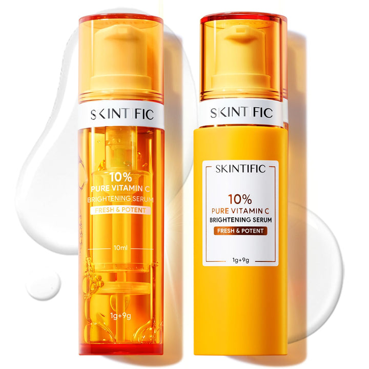 SKINTIFIC front packaging showing dual‑chamber vial and benefits