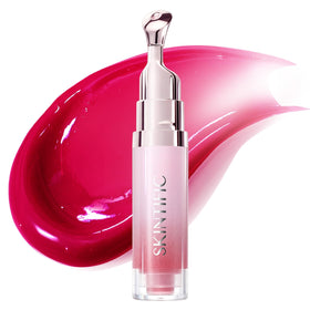SKINTIFIC front packaging showing cherry-red tint and glossy finish benefit