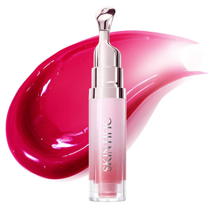 SKINTIFIC front packaging showing cherry-red tint and glossy finish benefit