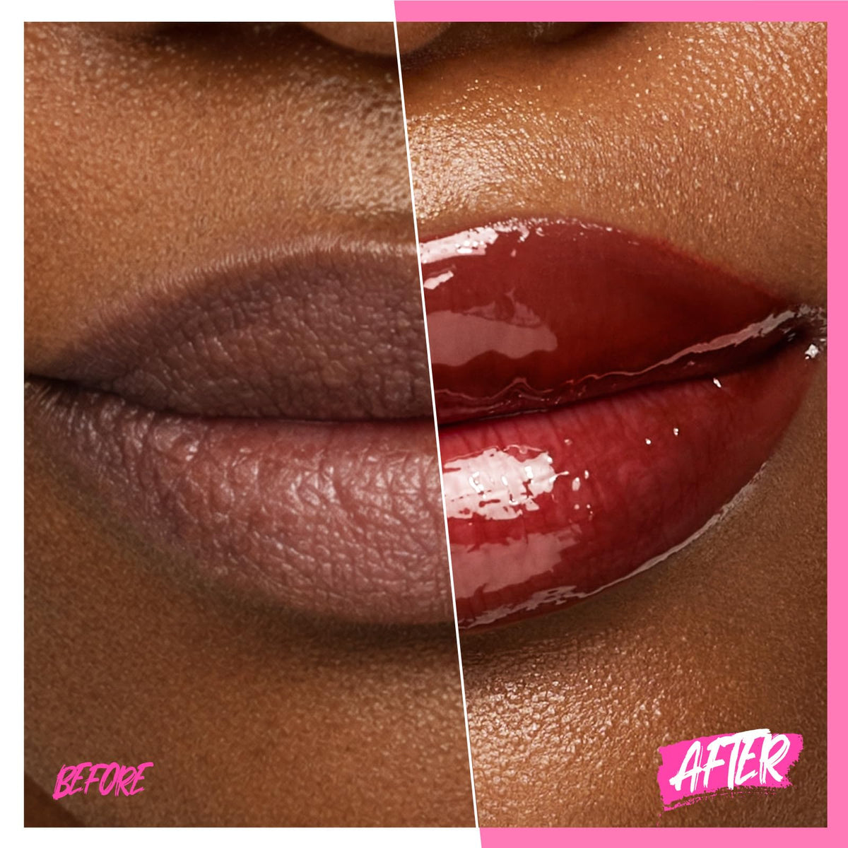 SKINTIFIC lips before and after showing smoother, brighter-looking lip benefit