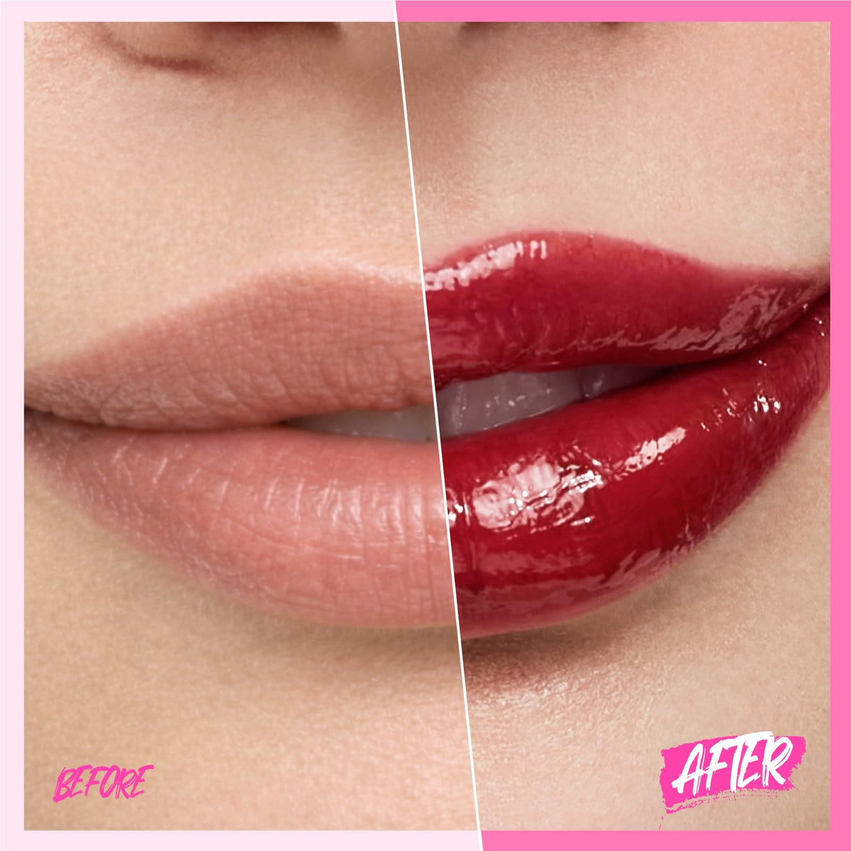 SKINTIFIC tinted serum applied on lips in lifestyle photo adds shine and even tone