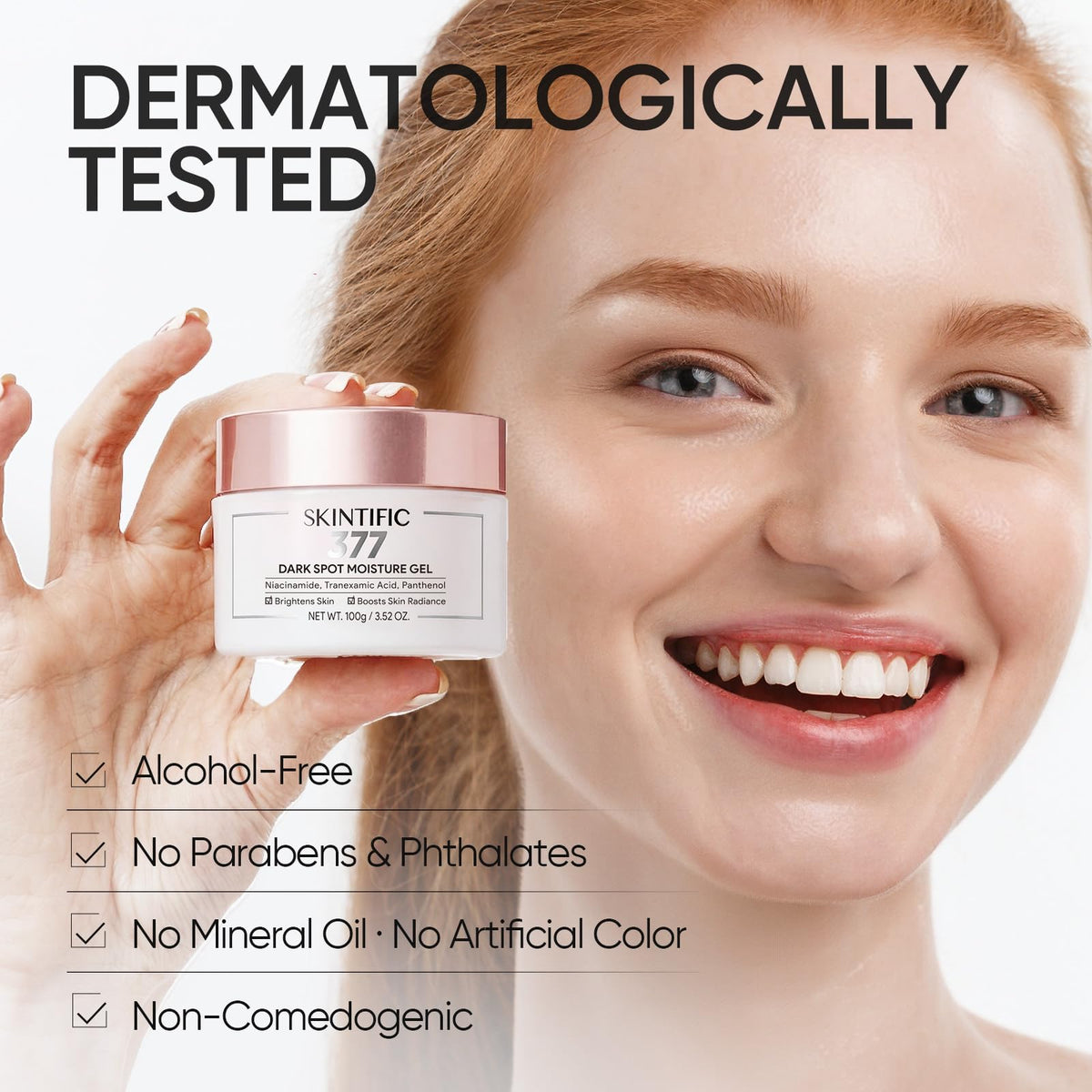SKINTIFIC beside ruler showing 3.52 oz scale and travel-friendly benefit