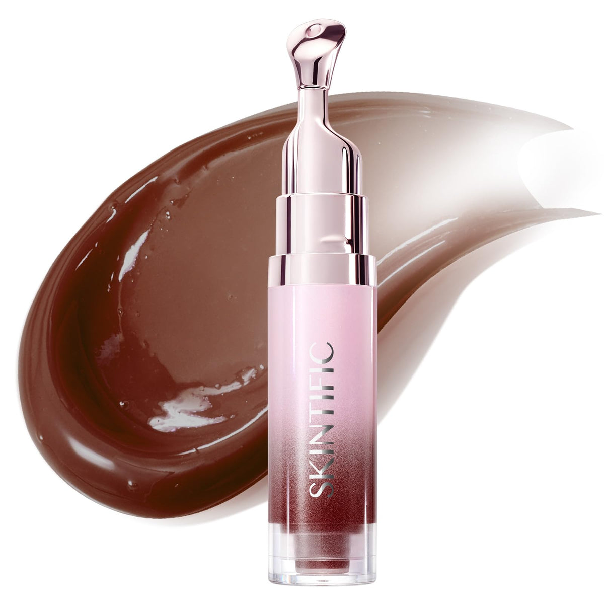 SKINTIFIC soft mocha front packaging showing tinted lip serum benefits