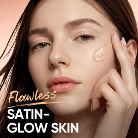 SKINTIFIC texture swatch showing smooth satin-glow finish and blendability