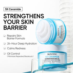 SKINTIFIC gel texture close-up illustrating lightweight hydration and quick absorption