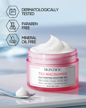 SKINTIFIC jar beside scale showing 100g size for accurate sizing and value