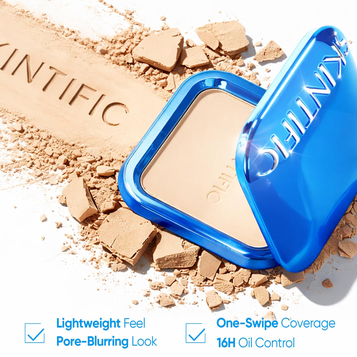 SKINTIFIC powder texture close-up highlighting ultra-fine, smooth finish
