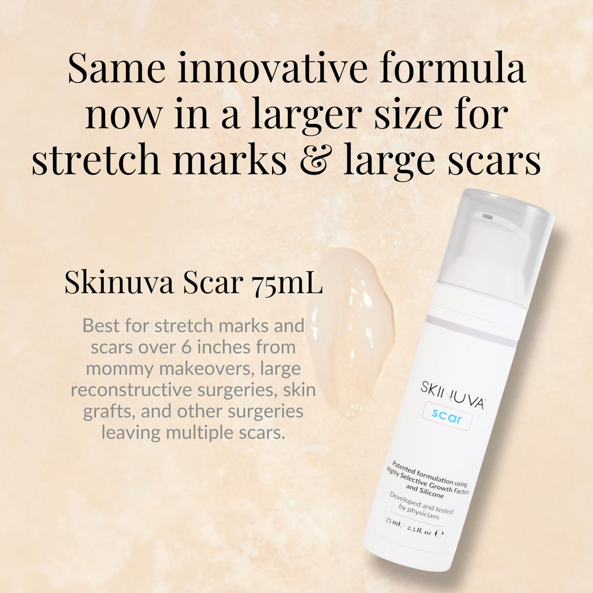 Skinuva label detail highlighting physician-developed formulation benefits