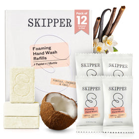 Skipper front packaging showing 12-pack tablets and eco benefits