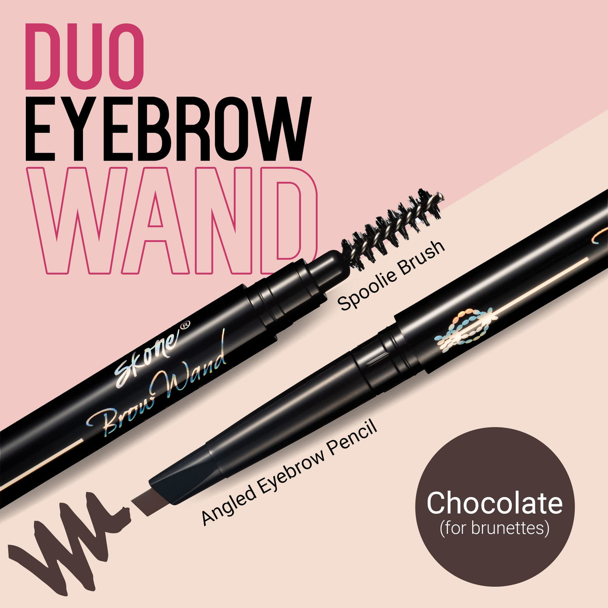 Skone dual-ended brow wand highlighting pencil and brush for precise shaping