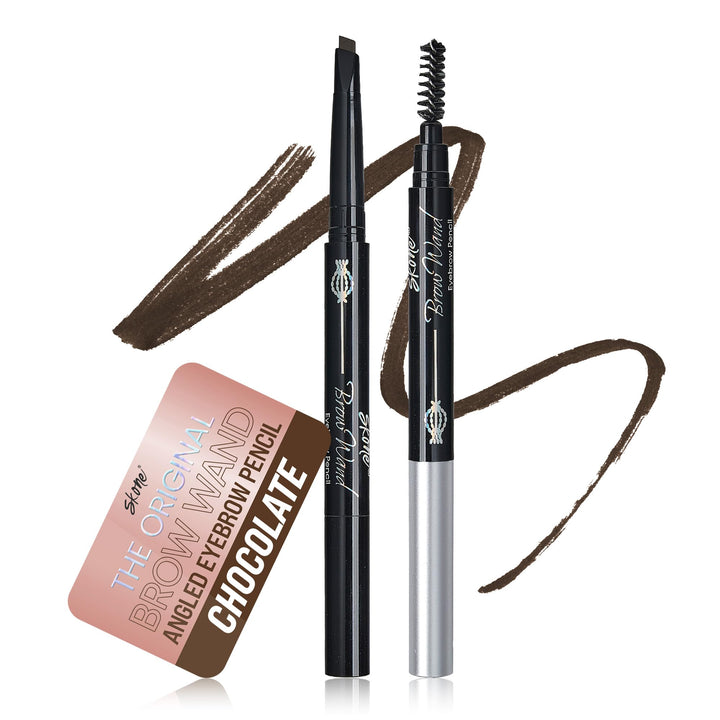 Skone Brow Wand front packaging in Chocolate shows shade and benefit
