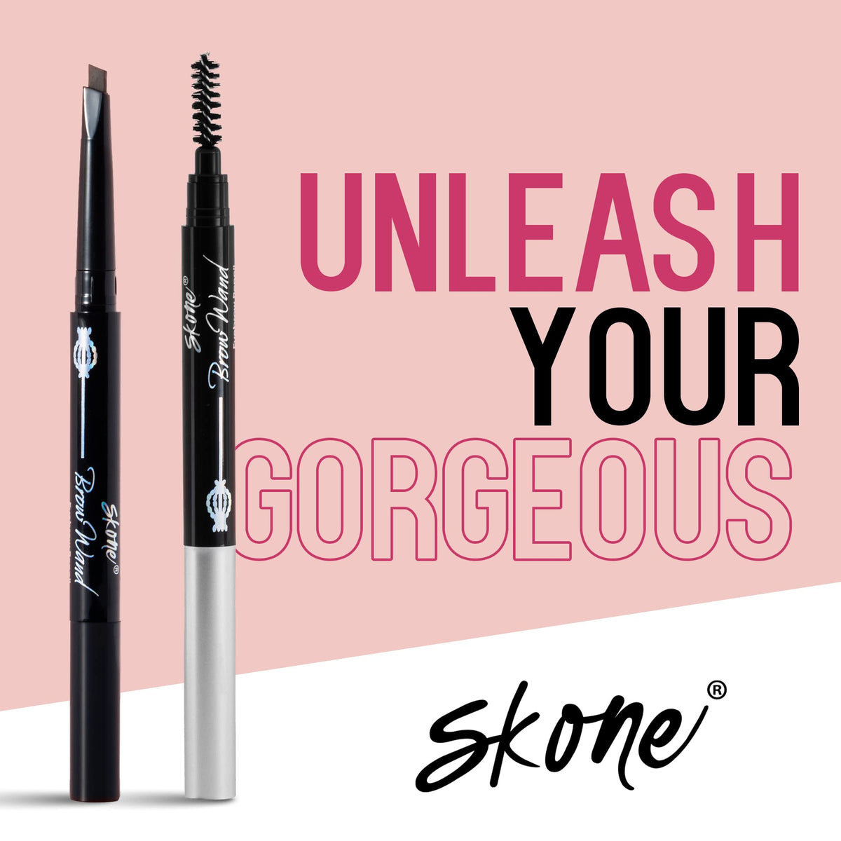 Skone Brow Wand held in hand to show compact size and travel convenience