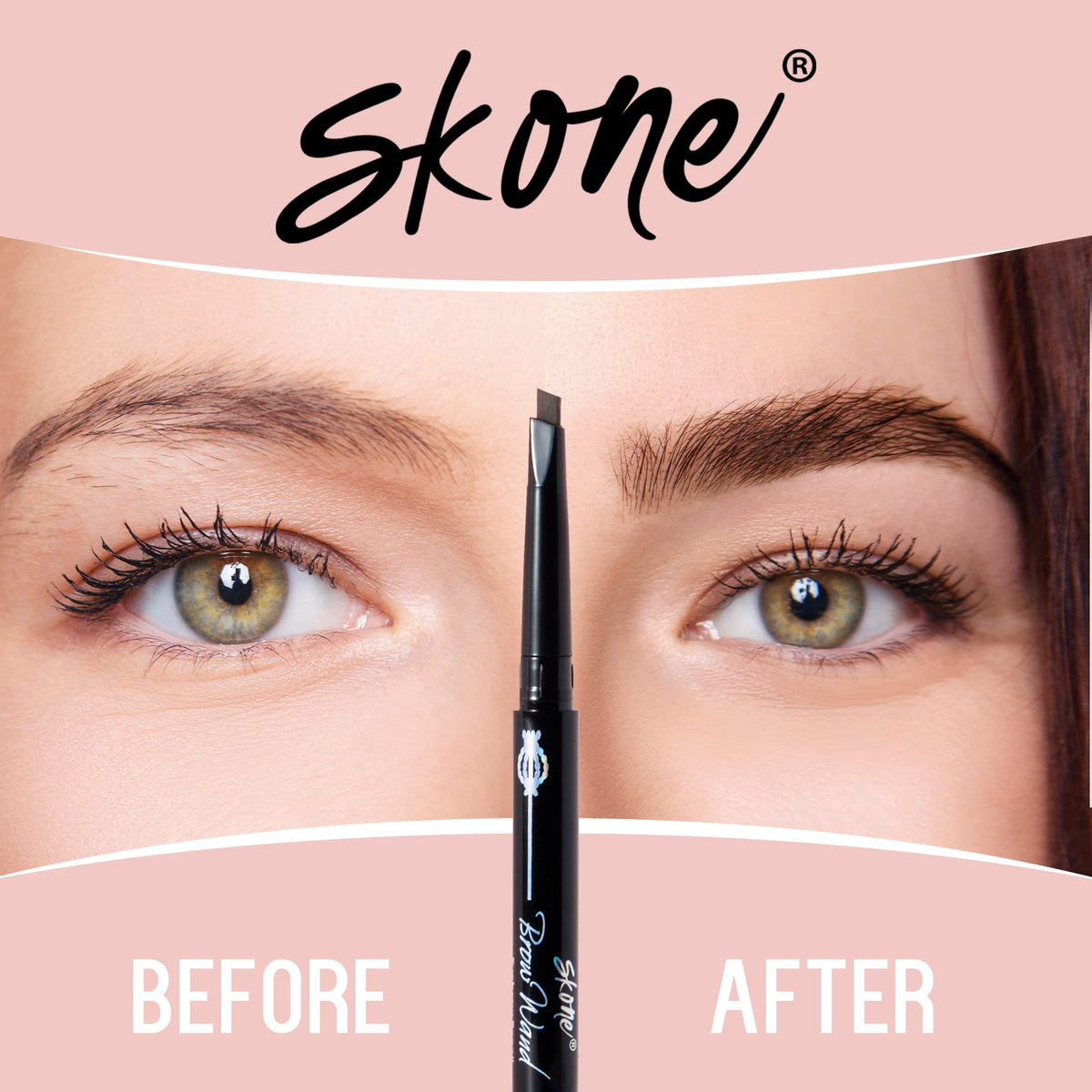 Skone before and after brow image showing defined, natural-looking brows