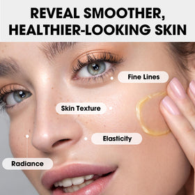 SKSOYT face oil being dispensed onto a hand demonstrating easy application