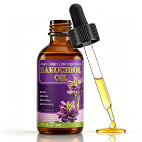 SKSOYT bakuchiol face oil front bottle showing label and 2 fl oz convenience