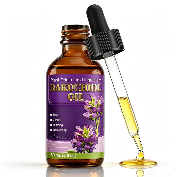 SKSOYT bakuchiol face oil front bottle showing label and 2 fl oz convenience