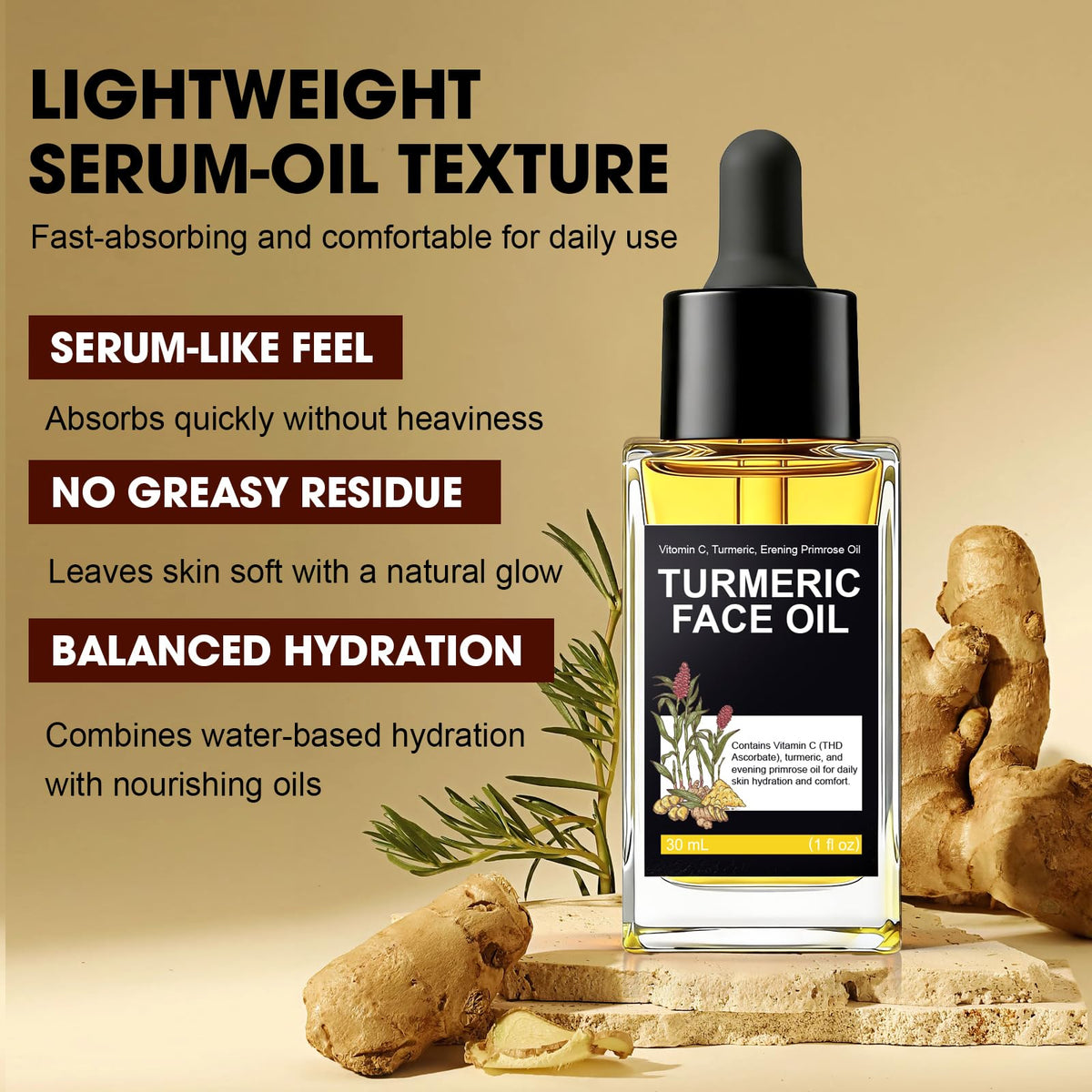 Golden drop of SKSOYT turmeric oil texture showing lightweight hydration