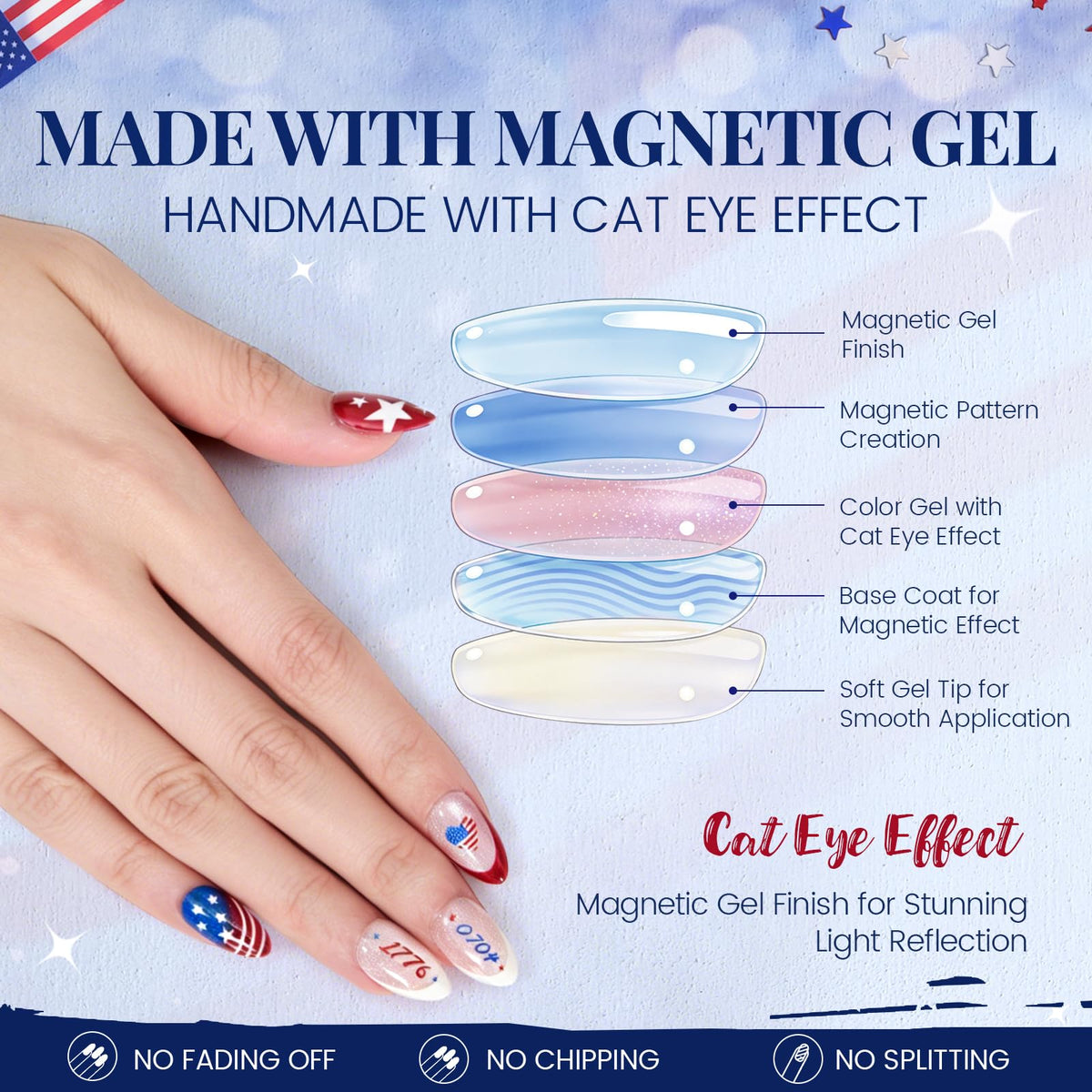 SKUPHI summer lifestyle image wearing nails at a Fourth of July picnic for festive style