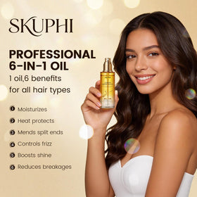SKUPHI bottle next to hand showing compact 80ml travel size benefit