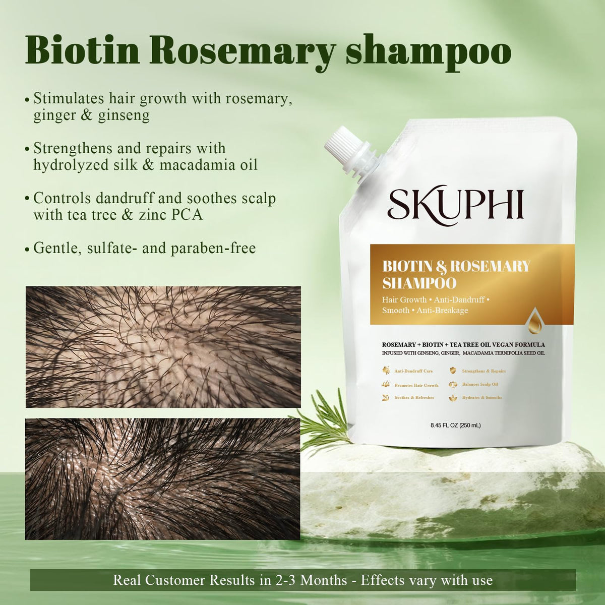 SKUPHI rich foam texture demonstrating gentle sulfate-free lather