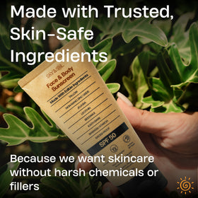Sky and Sol application on face demonstrating even coverage under makeup