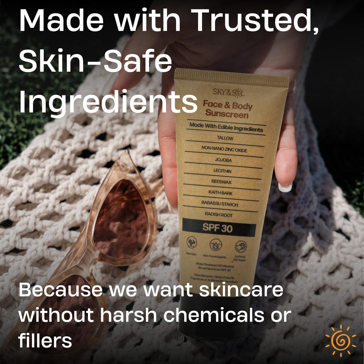 Sky and Sol application on face demonstrating non-greasy finish benefit