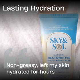 Sky and Sol jar on bathroom shelf in lifestyle scene showing daily skincare use