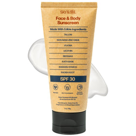 Sky and Sol front tube showing SPF 30 and natural packaging benefit