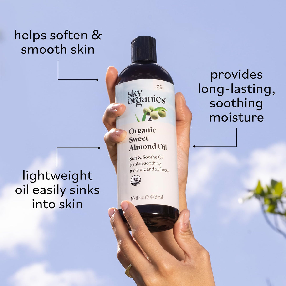Sky Organics oil applied on forearm to show quick-absorbing hydration benefits