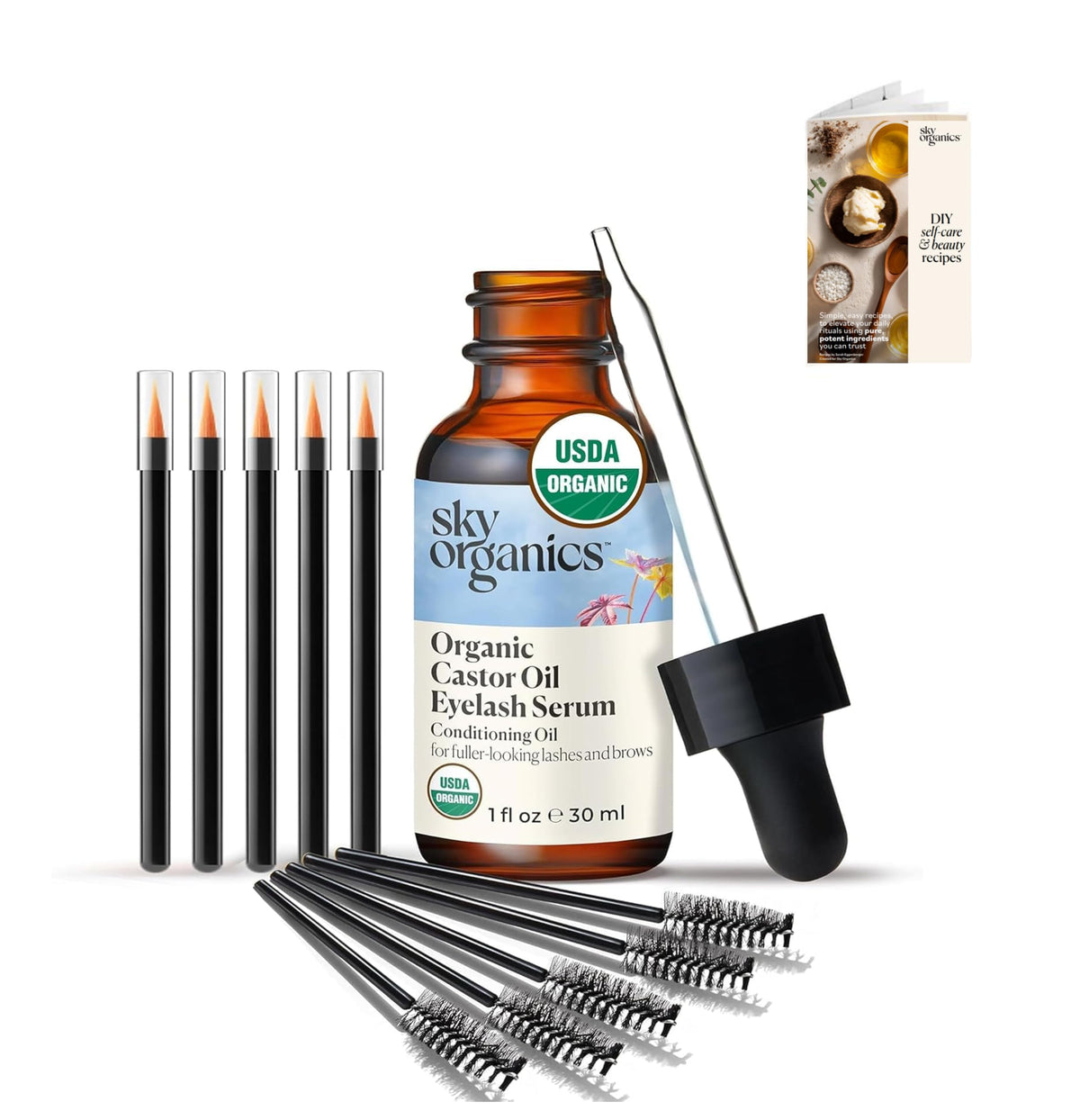 Sky Organics bottle close-up showing brown glass protecting oil and preserving potency