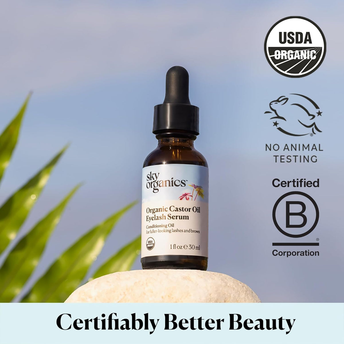 Sky Organics brow application with spoolie for grooming and nourishing eyebrow hairs