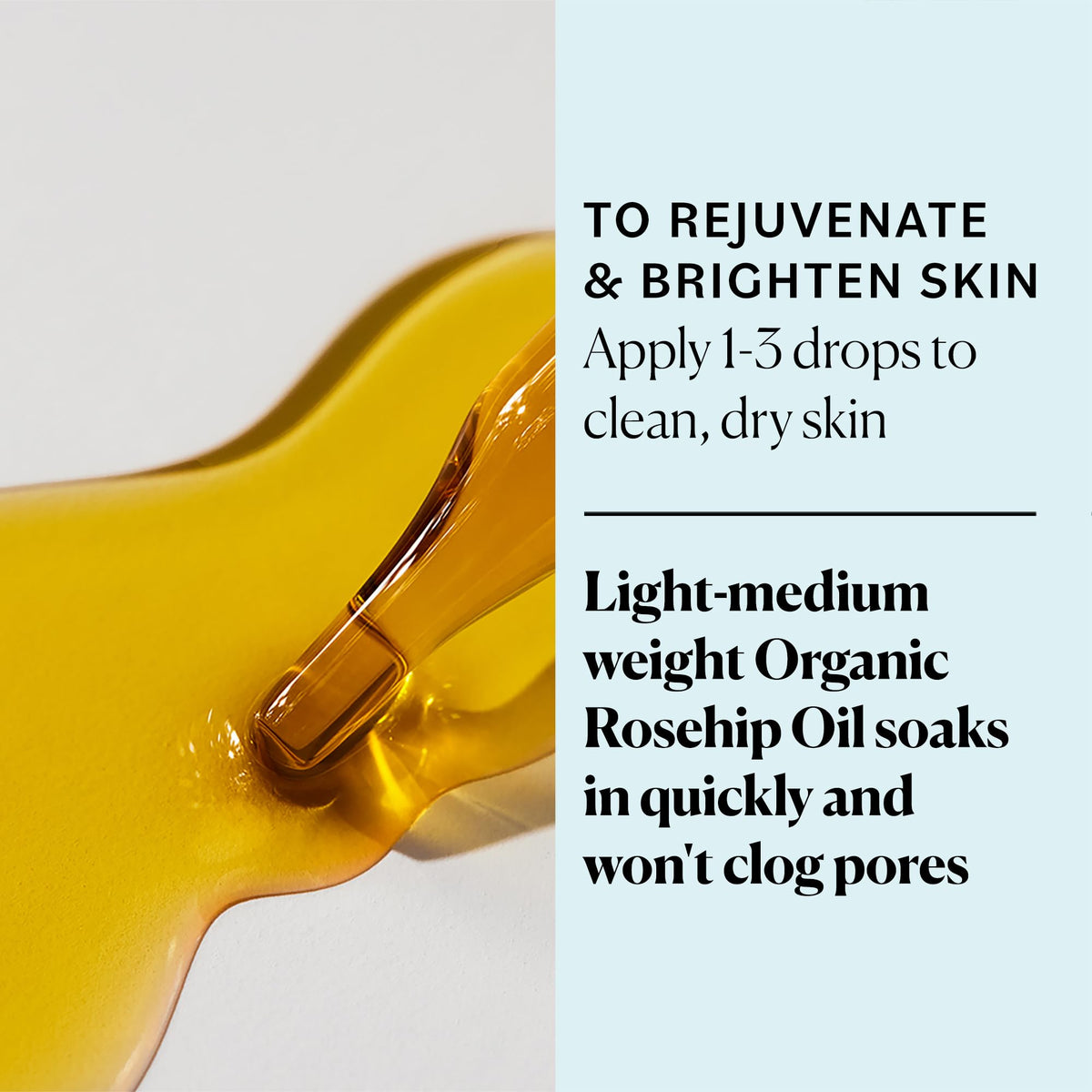 Sky Organics close-up of oil texture showing light-medium absorption and skin glow