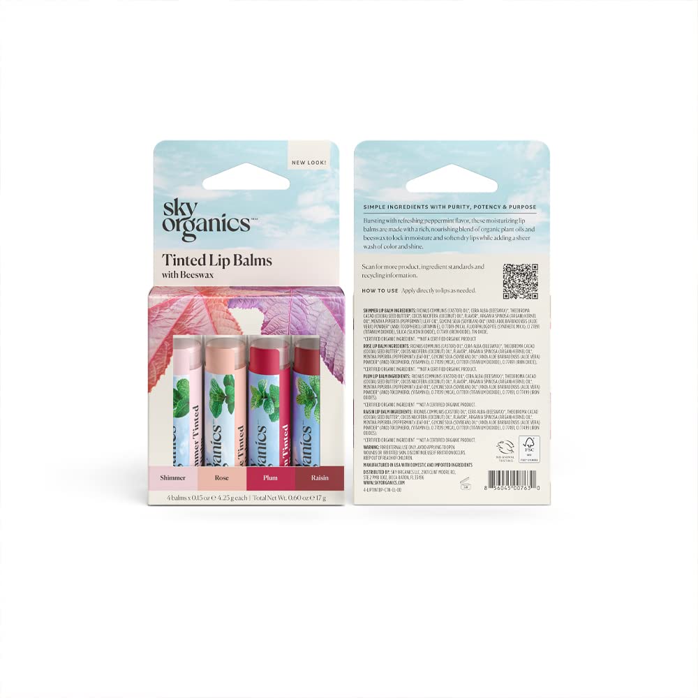 Sky Organics four flavors flat lay displaying peppermint-scented balms and variety