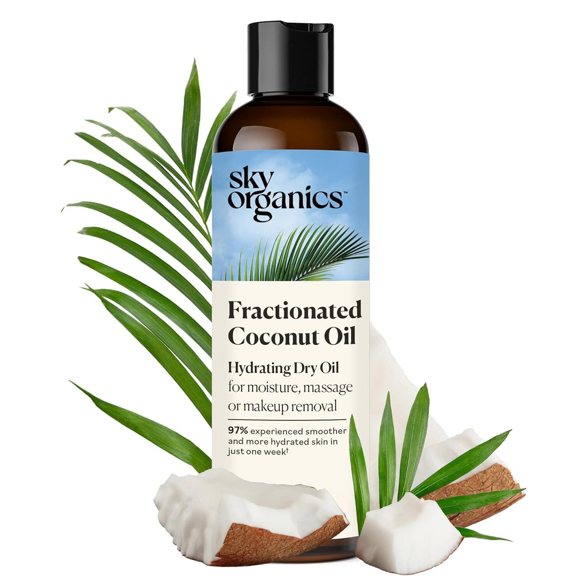 Sky Organics front bottle showing label and pure cold-pressed identity for clear benefit