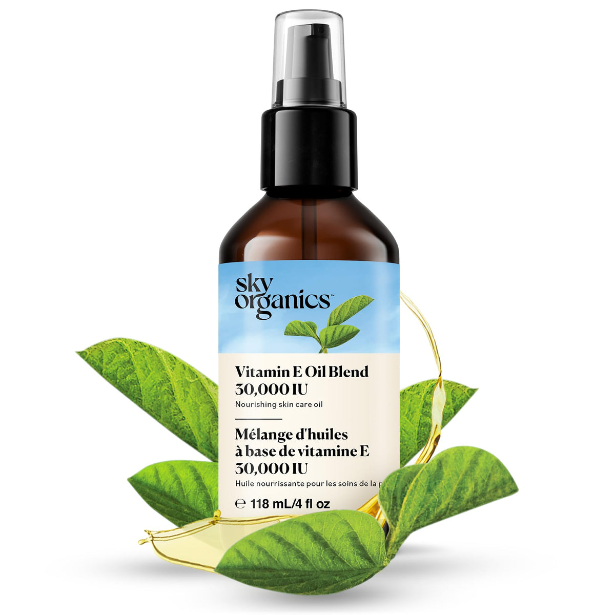 Sky Organics front label on 117 ml bottle showing product benefits