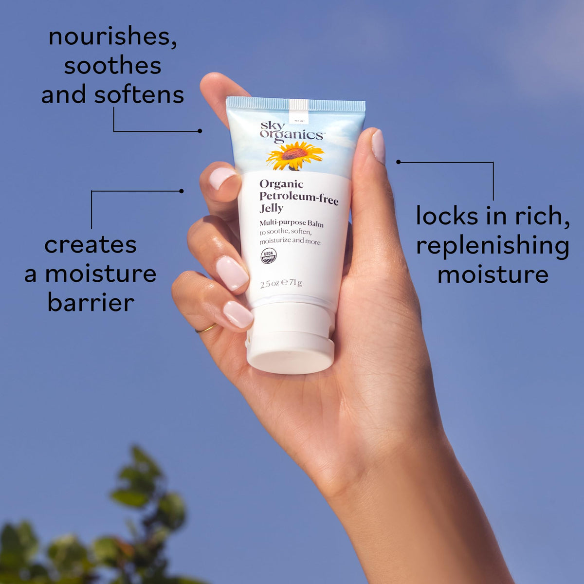 Sky Organics arranged organic shea butter and oils, emphasizes natural ingredients