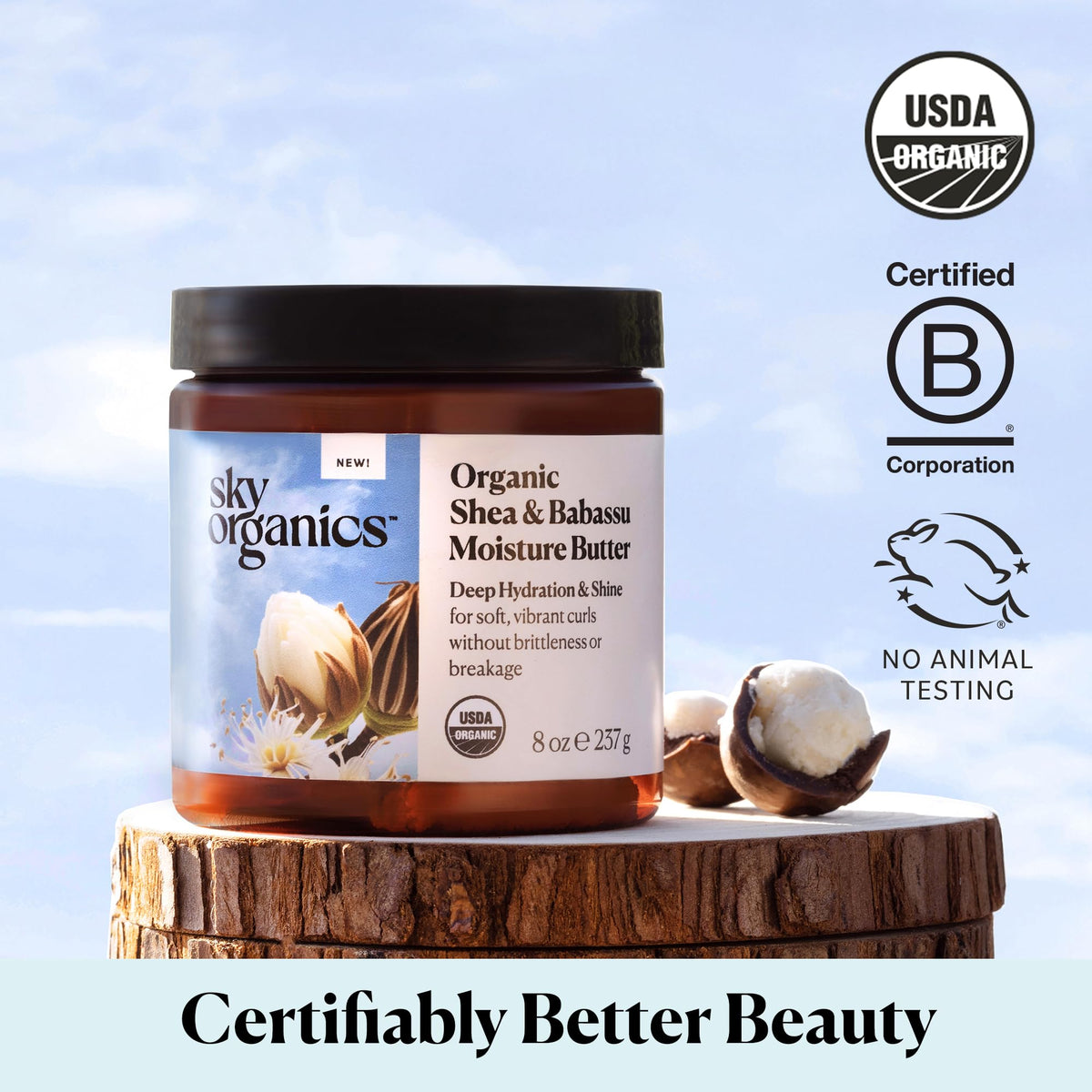 Sky Organics shea butter and babassu oil ingredient close-up showing nourishing botanicals