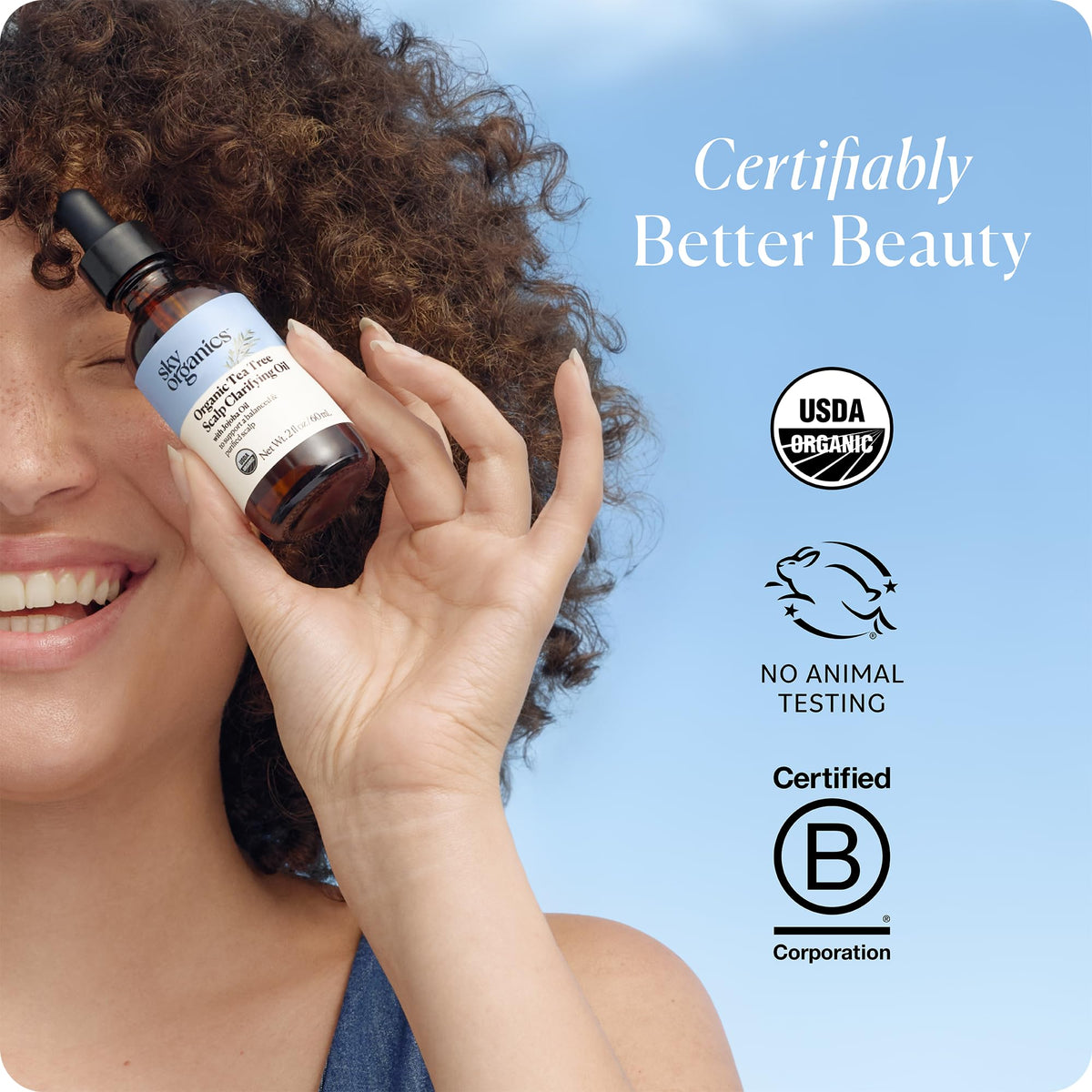 Sky Organics label close-up with organic and cruelty-free certifications