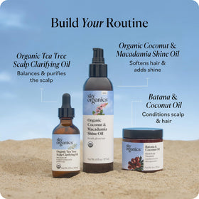 Sky Organics bottle on bathroom shelf, complements clean beauty routine