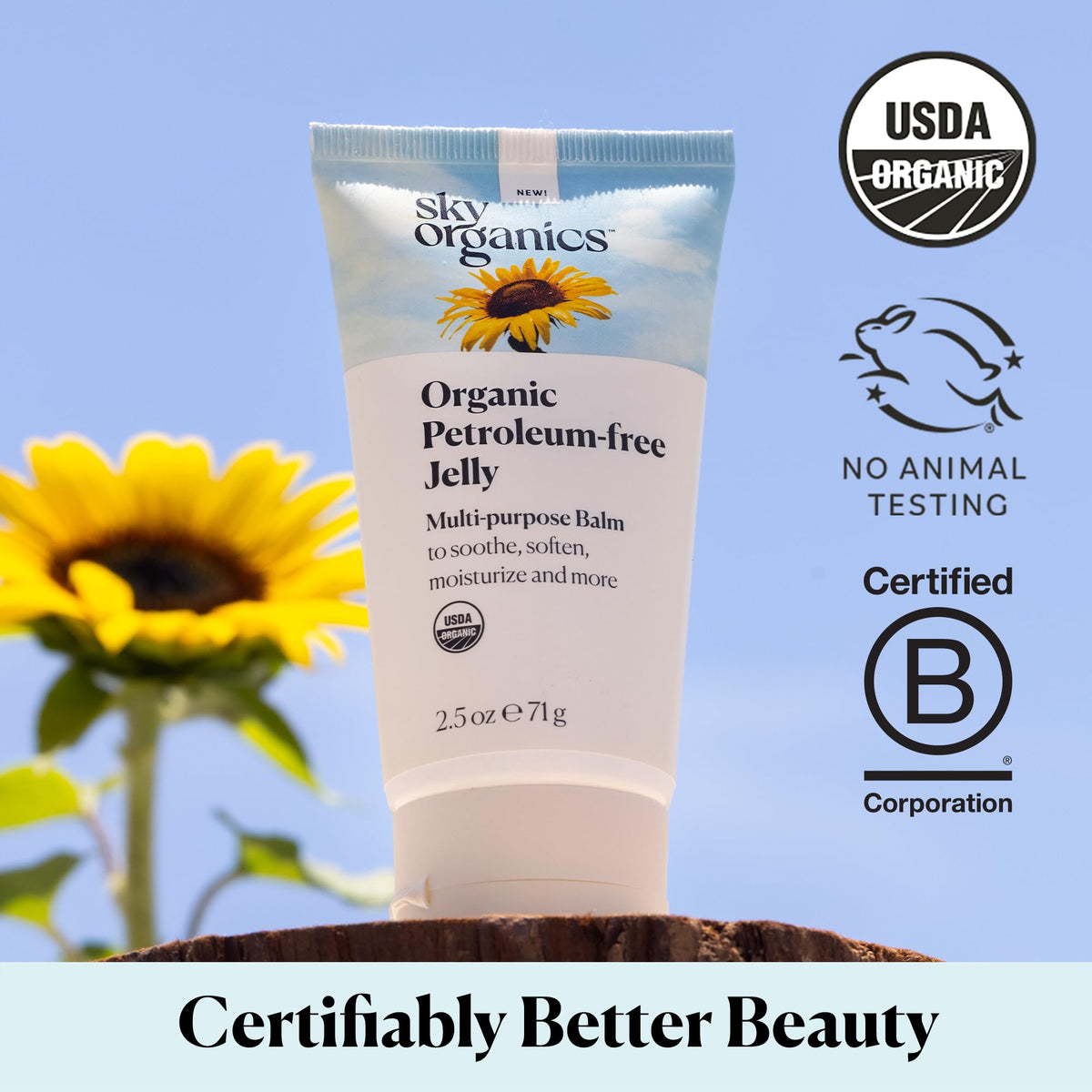 Sky Organics jar on bathroom vanity with towel, suggests everyday skincare ritual