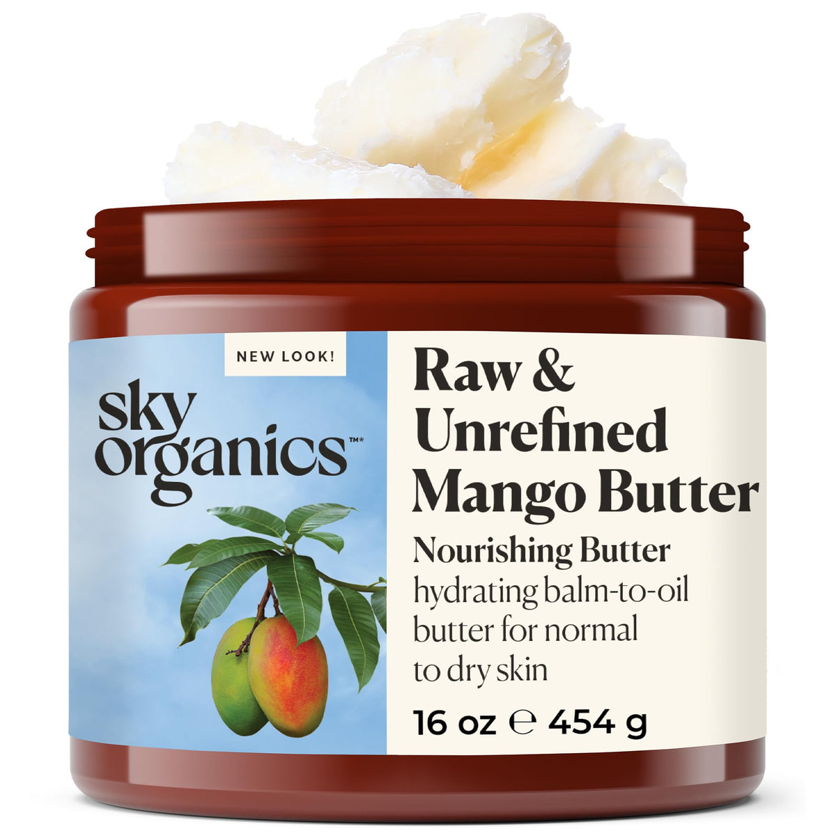 Sky Organics jar front view showing clean packaging and 16 oz size benefit