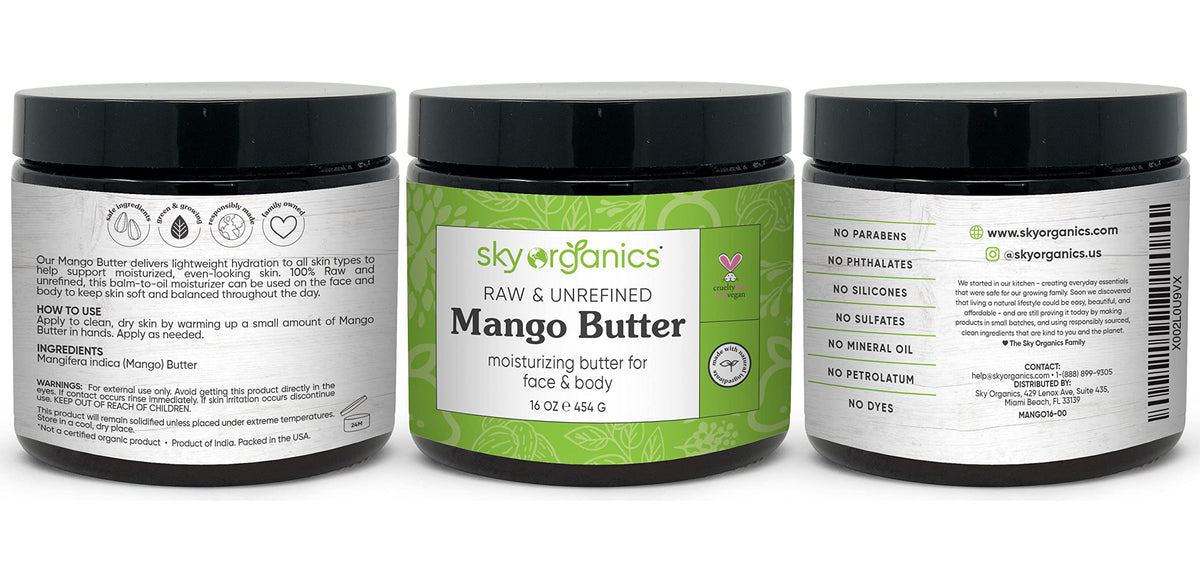 Bathroom shelf with Sky Organics mango butter showing everyday skincare routine