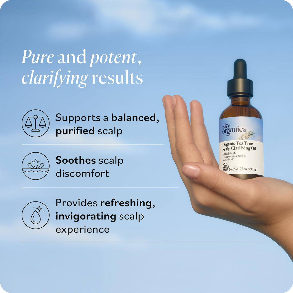 Sky Organics oil texture on palm, lightweight absorbent appearance